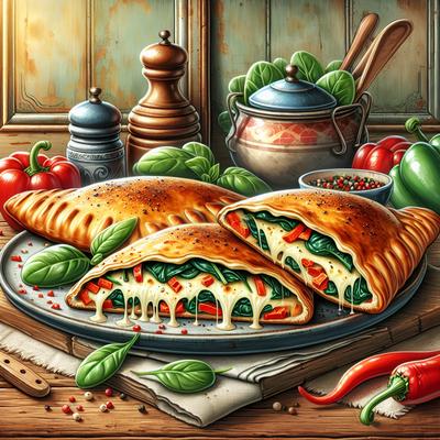 Image of 3 Cheese Spinach Roasted Red Pepper Calzones
