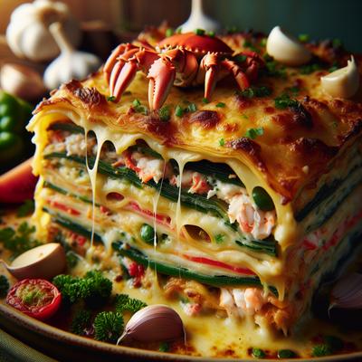 Image of 5 Cheese Crab Lasagna with Roasted Garlic and Vegetables