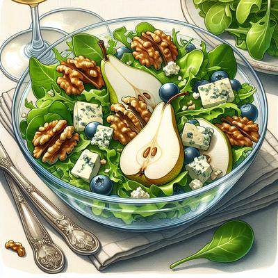 Image of Baby Greens Pear Walnut and Blue Cheese Salad
