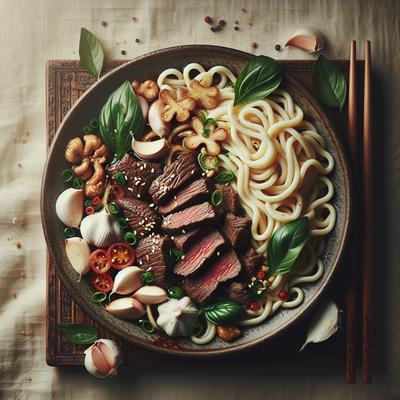 Image of Beef with Garlic Ginger Basil and Udon Noodles
