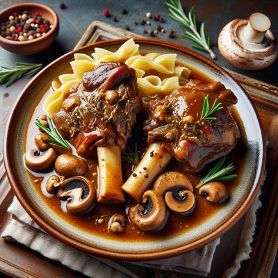 Image of Braised Lamb Shanks with Mushrooms and Pasta