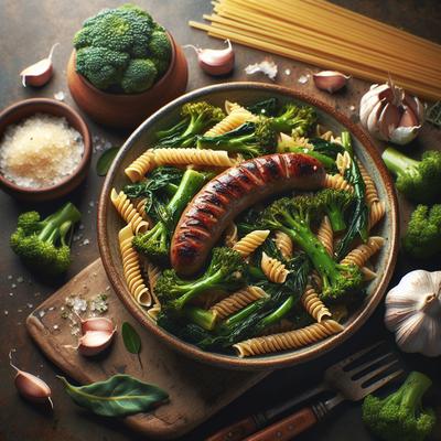 Image of Broccoli Rabe with Garlic and Pasta with Vegetarian Sausage