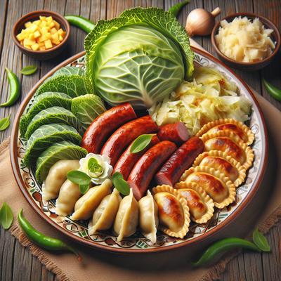 Image of Cabbage Kielbasa and Pierogies