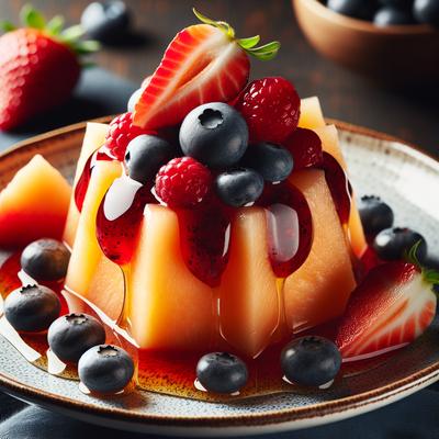 Image of Cantaloupe and Blueberries with Fresh Strawberry Sauce