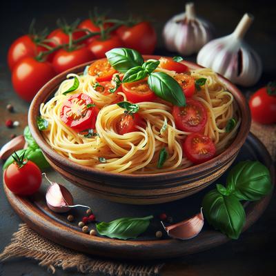 Image of Capellini with Tomatoes Garlic and Basil