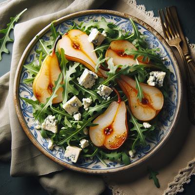 Image of Caramelised Pear and Rocket Arugula Salad with Blue Cheese