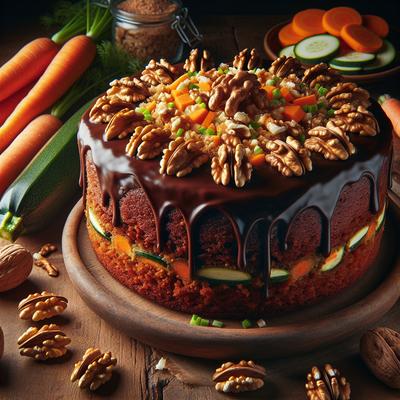 Image of Carrot Zucchini Walnut Cake with Fudge Icing