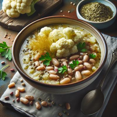 Image of Cauliflower and Bean Soup with Fennel Seed Parsley