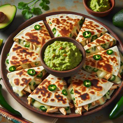 Image of Chicken and Poblano Quesadillas with Guacamole