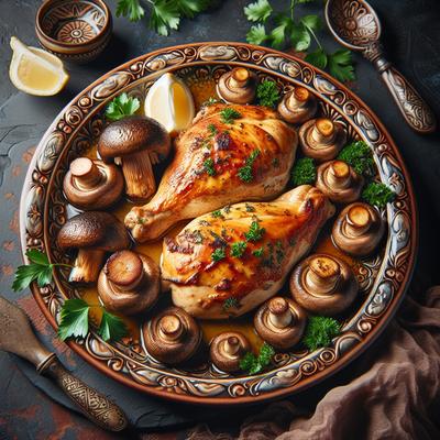 Image of Chicken Breasts Baked on Wild Mushrooms