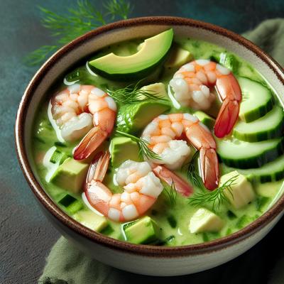 Image of Chilled Cucumber Avocado and Shrimp Soup