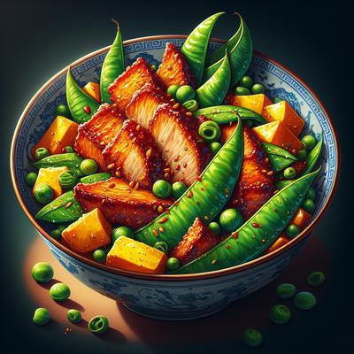 Image of Coconut Curried Pork Snow Pea and Mango Stir Fry