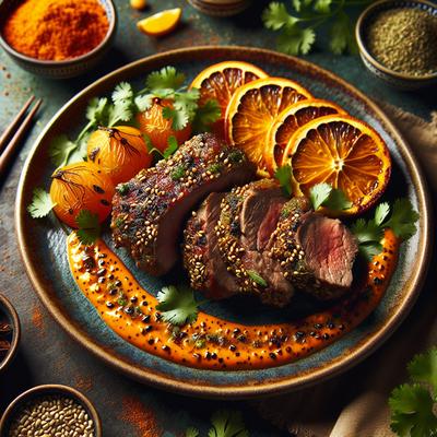 Image of Coriander Crusted Lamb with Spiced Orange Hoisin Sauce