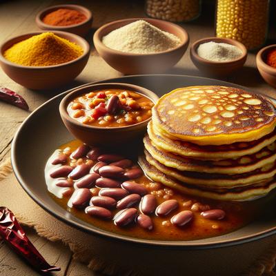Image of Cornmeal Pancakes with Spicy Beans