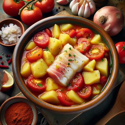 Image of Country Style Potato and Tomato Stew with Poached Cod