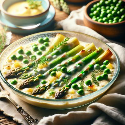 Image of Creamy Baked Asparagus and Peas