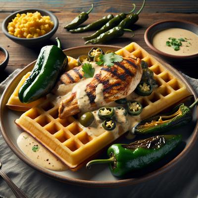 Image of Creamy Poblano Chicken with Cornbread Waffles