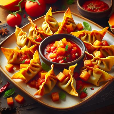 Image of Crispy Butternut Wontons with Spicy Tomato Sauce