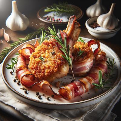 Image of Crusted Pork Chops Wrapped in Bacon