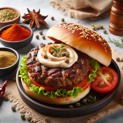 Image of Cumin Spiced Burgers with Harissa Mayo