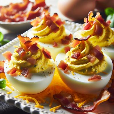 Image of Deviled Eggs with Bacon and Cheddar Cheese
