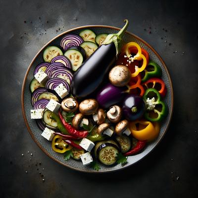 Image of Eggplant with Capcisum Mushroom and Feta Cheese