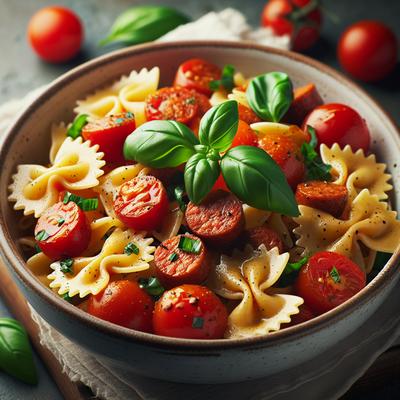 Image of Farfalle with Hot Italian Sausage Tomatoes and Basil