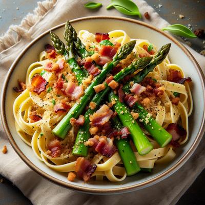 Image of Fettuccine with Asparagus Bacon and Browned Bread Crumbs