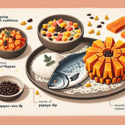 Image of Fish Cushions with Papaya Raisin Dip