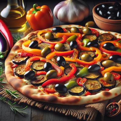 Image of Flatbread with Eggplant Peppers and Olives