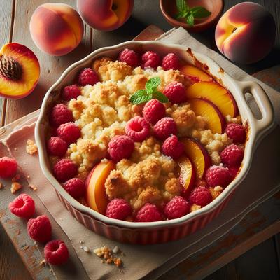 Image of Fresh Peach Cobbler with Raspberries
