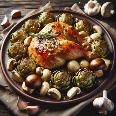Image of Garlic Chicken with Artichokes and Mushrooms
