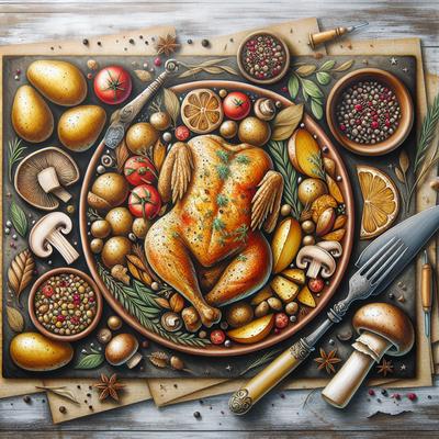 Image of Greek Chicken with Potatoes and Mushrooms