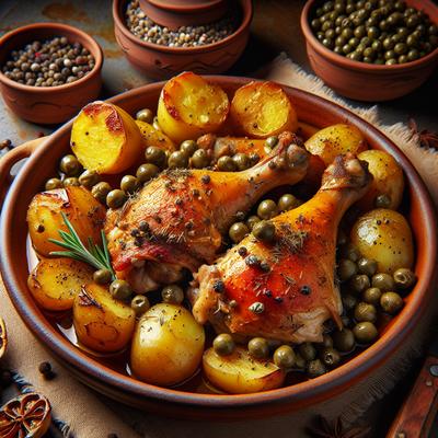 Image of Greek Style Roasted Chicken Legs Potatoes and Capers