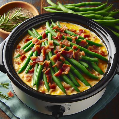 Image of Green Beans in Cheesy Bacon Sauce Crock Pot