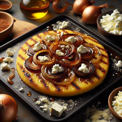Image of Griddled Polenta Cakes with Caramelized Onions Goat Cheese and