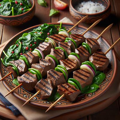Image of Grilled Calf Liver Kabobs with Wilted Spinach Salad