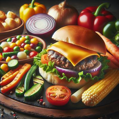 Image of Grilled Cheddar Burgers and Veggies