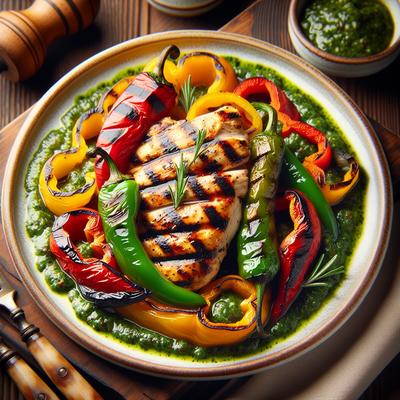 Grilled Chicken and Tri Color Peppers with Chimichurri Sauce W