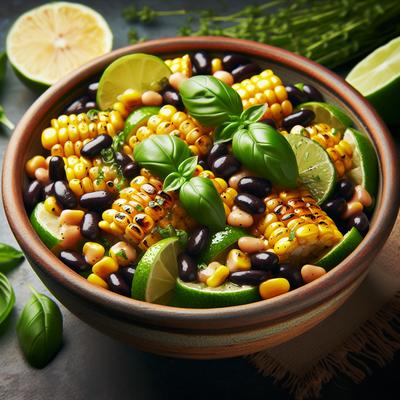 Image of Grilled Corn and Black Bean Salad with Basil Lime Vinaigrette