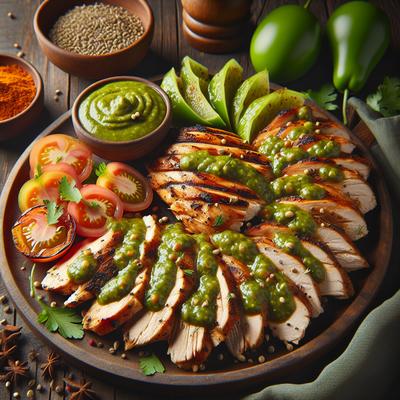 Image of Grilled Cumin Chicken with Fresh Tomatillo Sauce