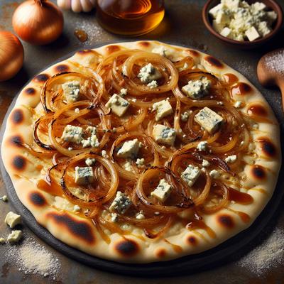 Image of Grilled Flat Bread Topped W Caramelized Onions and Blue Cheese