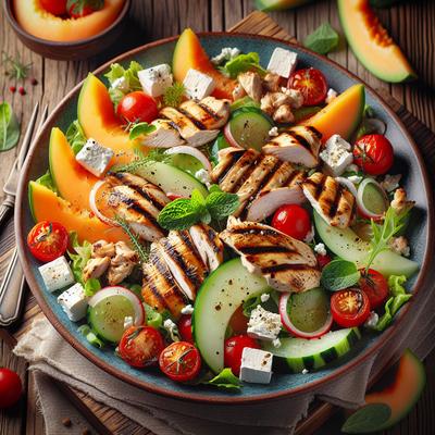 Image of Grilled Mediterranean Chicken Melon and Feta Salad