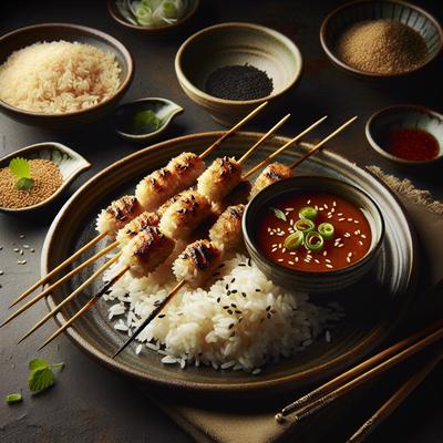 Image of Grilled Rice Skewers with Dipping Sauce