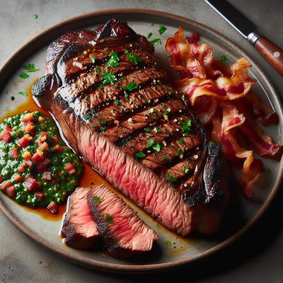 Image of Grilled Strip Loin Steak with Bacon Chimichurri