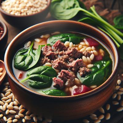 Image of Ground Beef Spinach and Barley Soup