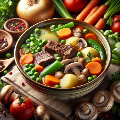 Image of Hearty Beef and Vegetable Soup with Mushrooms