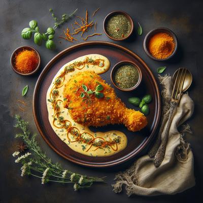 Image of Herb Crumbed Crispy Chicken with Saffron Cream Sauce