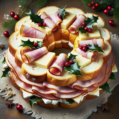 Image of Holly Ham and Cheese Sandwich Wreath