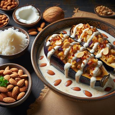 Image of Iranian Stuffed Aubergines with Coconut and Almond Sauce